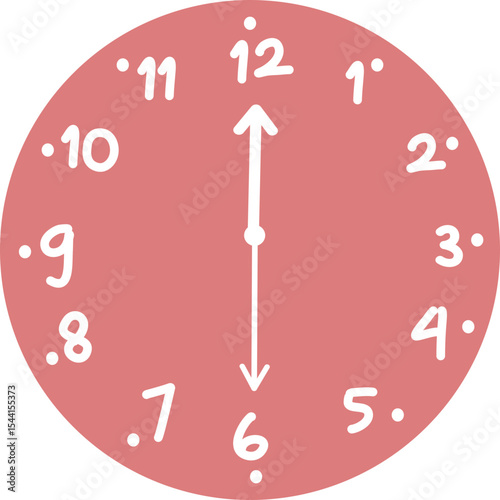Simple Pink Analog Clock Showing Twelve O'Clock