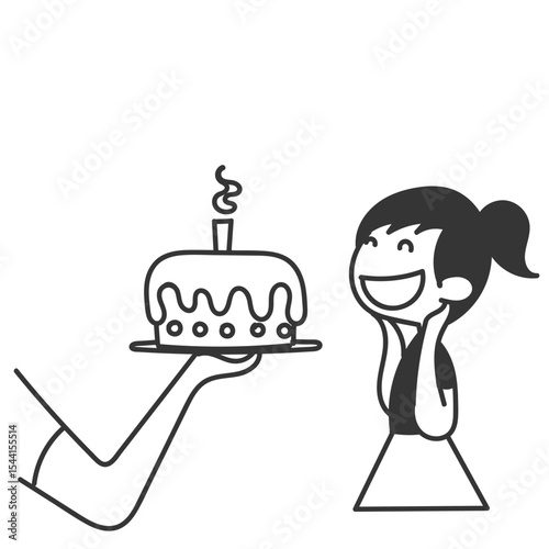 doodle happy kid with birthday cake illustration