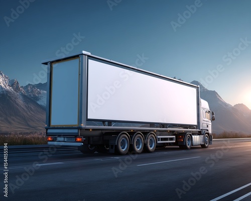 Semi-Trailer Truck with Blank Billboard on Highway
