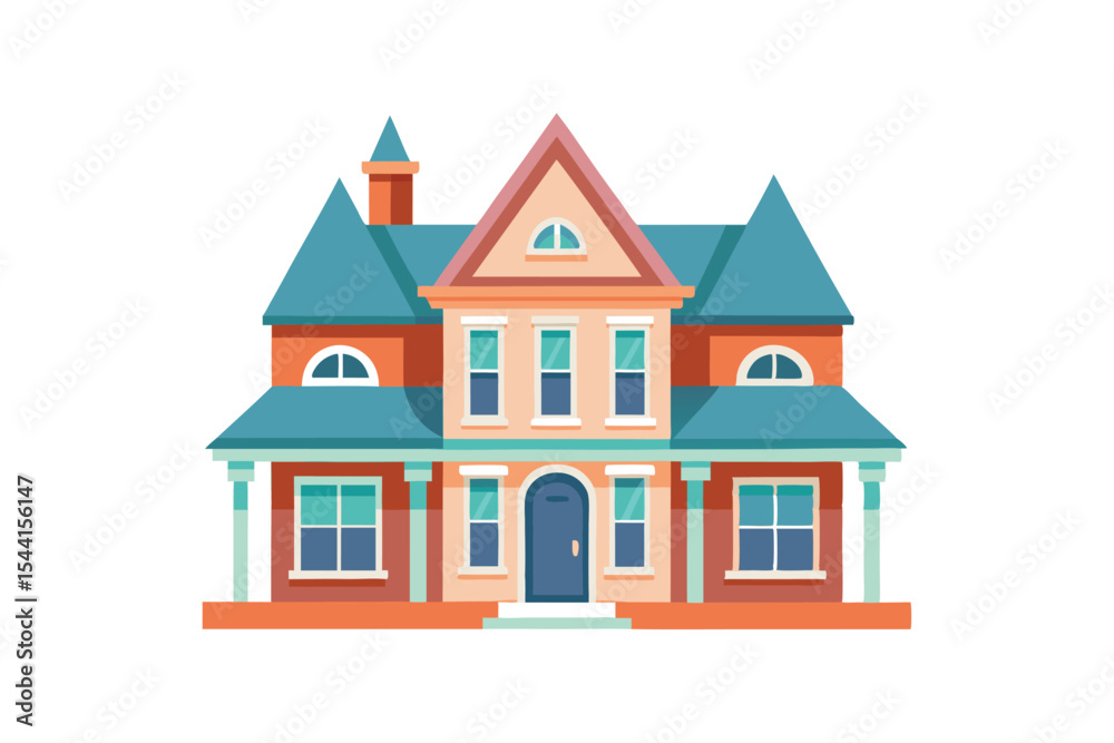 Fototapeta premium Charming Victorian House Architectural Illustration of a Grand Home