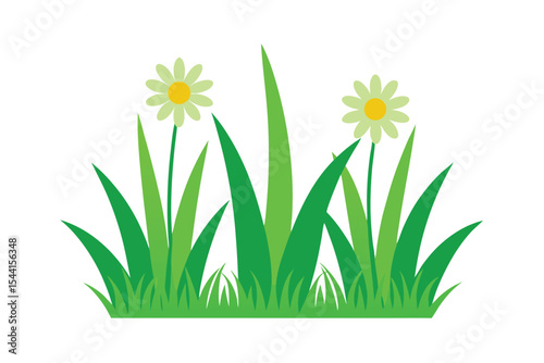 Vibrant Spring Flowers and Lush Green Grass A Nature Illustration