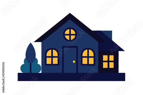 Cozy Nighttime House Illustration A Charming Home Design