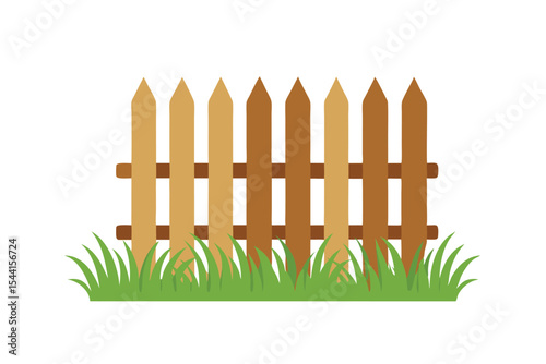 Charming Wooden Picket Fence with Lush Green Grass A Simple Illustration