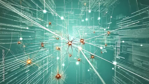 Abstract digital network with glowing nodes and interconnected lines in teal.