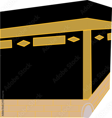 Islamic Kaaba Icon:  Simple Black and Gold Illustration