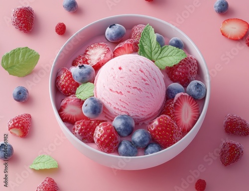 Pink Ice Cream with Fresh Berries