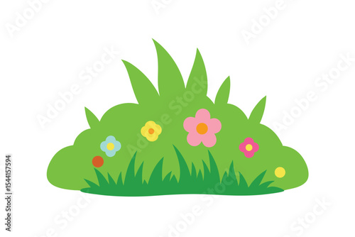Vibrant Spring Meadow Lush Green Grass and Colorful Flowers Illustration