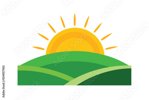 Sunrise over Rolling Green Hills A Serene Landscape Illustration