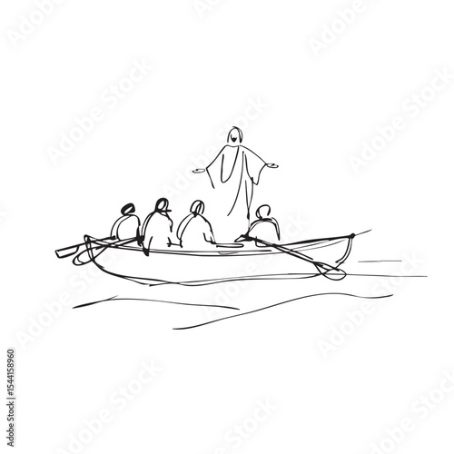 Spiritual guidance on a boat with meaningful figures