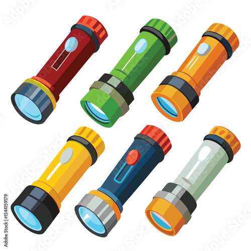 six flashlight set isolated on white background