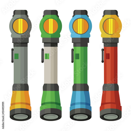 six flashlight set isolated on white background