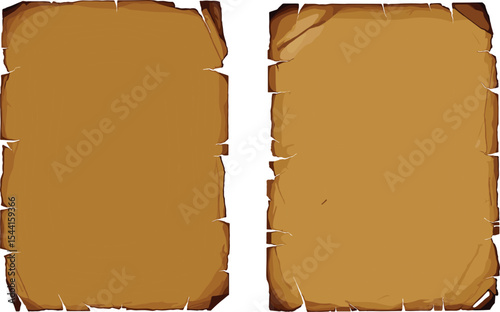 Vintage old torn paper textures. Antique worn ripped parchment background. Blank pages of old ancient book