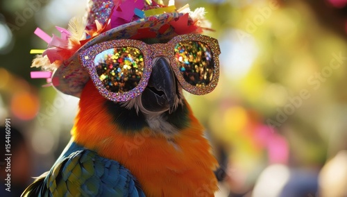Parrot in Festive Hat and Sunglasses