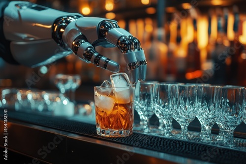 Robot Bartender Preparing a Cocktail