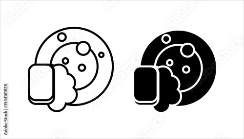 dishwashing icon set. Thin Linear, Regular and Button Style Design Isolated On White Background

