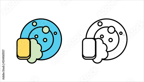 dishwashing icon set. Thin Linear, Regular and Button Style Design Isolated On White Background
