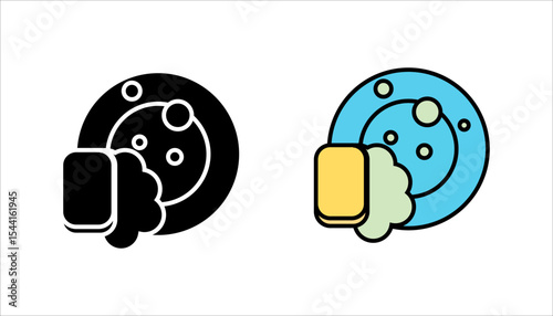 dishwashing icon set. Thin Linear, Regular and Button Style Design Isolated On White Background
