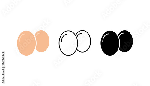 Set of broken eggs icon. Black and outline shapes of cracked egg
