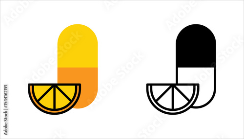 Vitamin C Lemon outline icon se. linear style sign for mobile concept and web design. Medical capsule and lemon slice simple line vector icon. Symbol, logo illustration. Pixel perfect vector graphics	