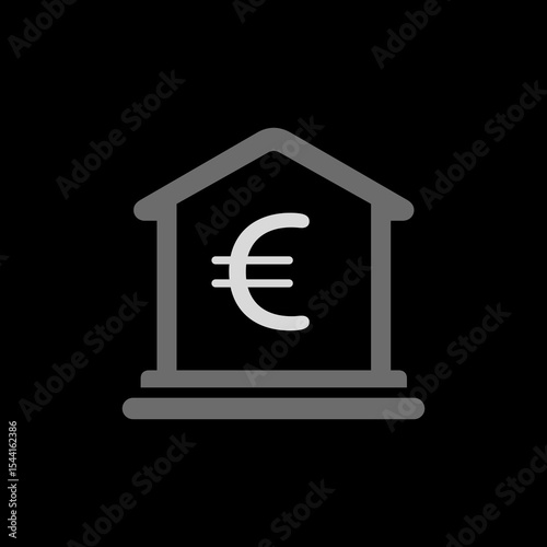 Outlined Euro Bank Building Icon