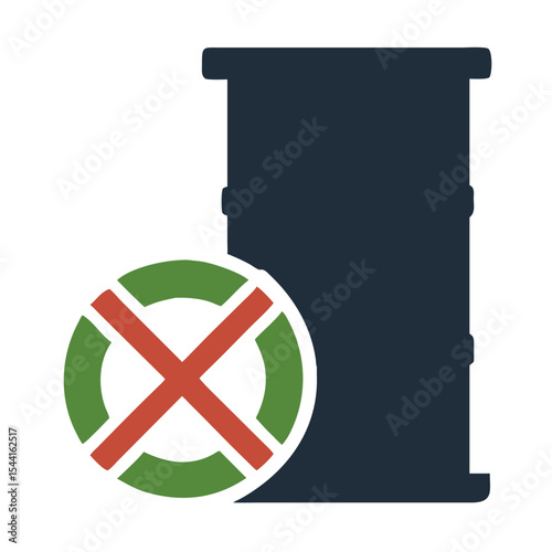 Green Red Cross Symbol Over Dark Blue Oil Barrel Eco Environmental Graphic Design