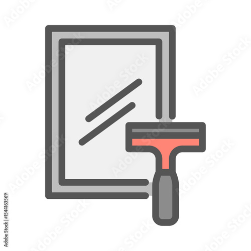 cleaning mirror filled outline icon. mirror squeegee color line illustration.