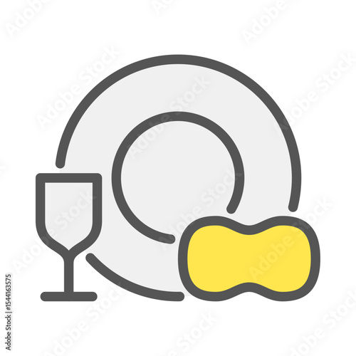 cleaning dish filled outline icon. dishwashing color line illustration.