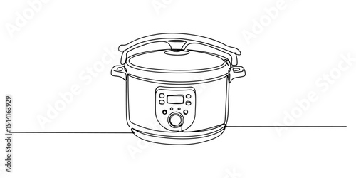 Continuous one line drawing of pressure cooker with pressure valve, depicting speed and home cooking, line art style vector illustration.