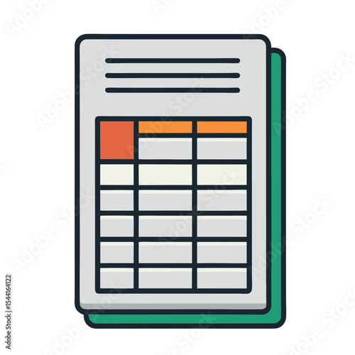 Line vector icon of a document displaying a spreadsheet or table. Ideal for data management, reports, accounting, analytics, business tools, and office software interfaces.