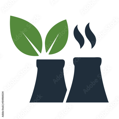 Green Leaves and Dark Blue Industrial Towers Eco Friendly Energy Concept Illustration