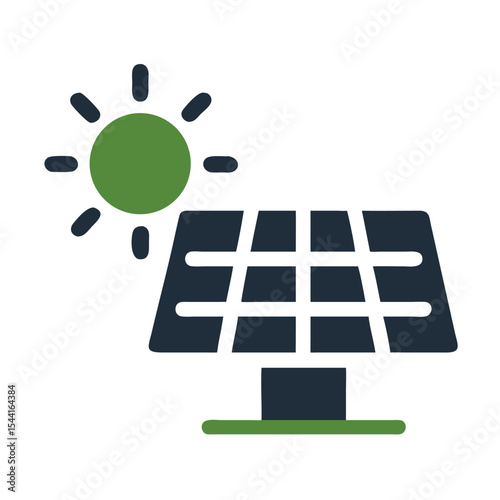 Green Sun Shining on Dark Green Solar Panel Energy Icon Illustration vector