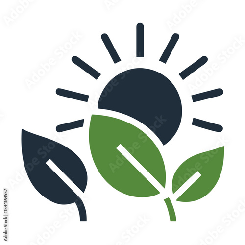 Green Leaves Dark Sun Eco Friendly Nature Symbol Environmental Icon Graphic Design Element