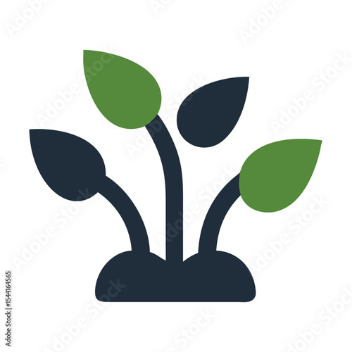 Abstract Green and Dark Blue Plant Icon Simple Ecology Nature Growth Symbol leaves