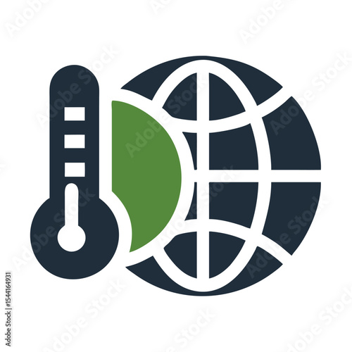 Green Globe Section with Dark Blue Thermometer Icon Representing Global Temperature Increase Environmental Issues