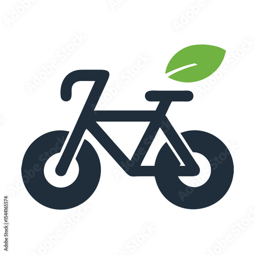 Dark Blue Fat Tire Bicycle Eco Friendly Green Leaf Icon Graphic Design bike fatbike