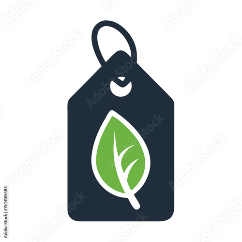 Green Leaf Icon on Dark Blue Tag Eco Friendly Label Design vector