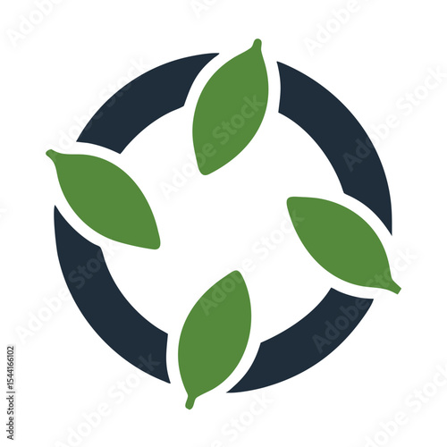 Green Leaves Circular Eco Symbol Dark Blue Circle Environmental Design Graphic vector