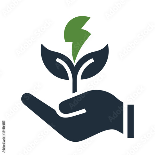 Green Energy Plant Growing in Dark Blue Hand Sustainable Ecology Icon vector