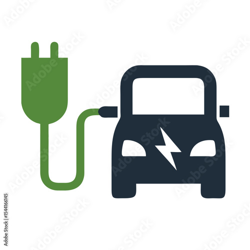 Green Electric Plug Charging Dark Blue Electric Car Icon Symbol Energy Environment