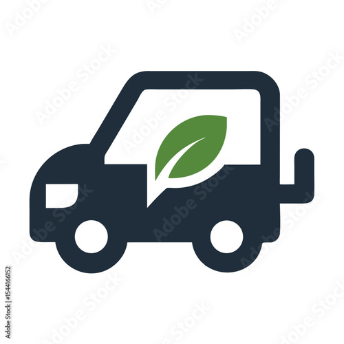 Dark Blue Eco Friendly Delivery Van Green Leaf Icon Transportation Symbol truck environment