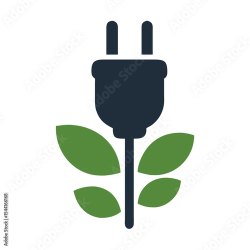 Green Energy Eco Friendly Power Plug Icon Dark Green Leaves Electricity Symbol vector