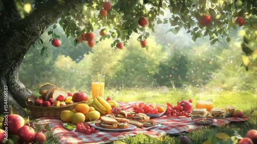 Idyllic summer picnic under an apple tree