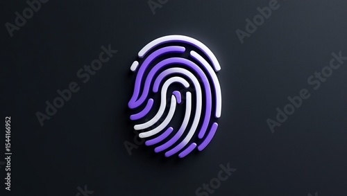 3D Fingerprint Icon Purple and White Design Security Technology Digital