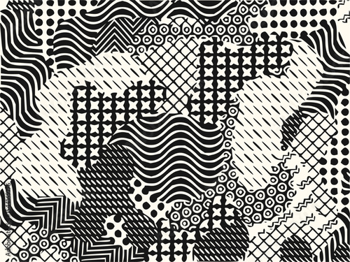 Minimilist a repeating pattern of black organic lines on a white background creating a dynamic visual texture vector