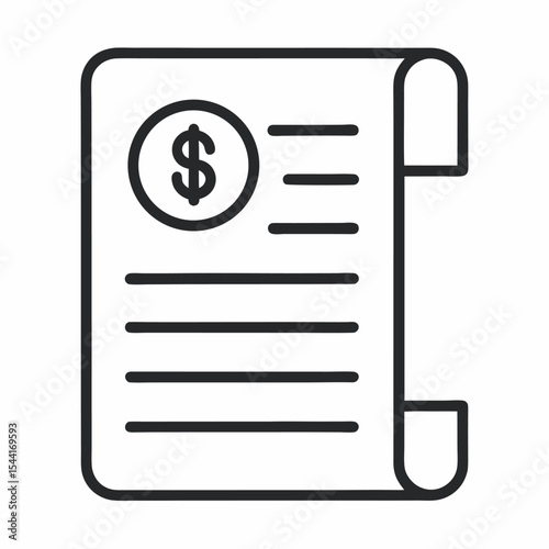 Clean line vector icon of a financial document with a dollar sign. Ideal for invoices, billing, accounting apps, budgeting tools, tax forms, and money-related user interfaces.

