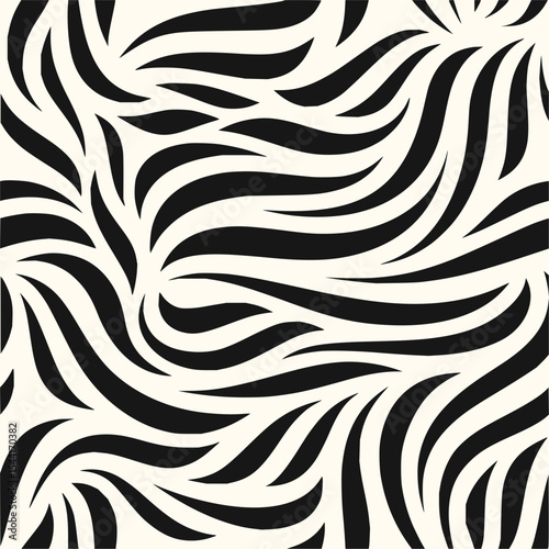 Minimilist a black and white abstract pattern featuring wavy lines and varying sized dots in a seamless design style vector