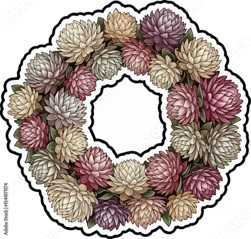 vector clip art dried Dried Globe Amaranth Wreath