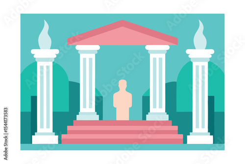 Classical Architecture Columns, Temple, and Statue Illustration
