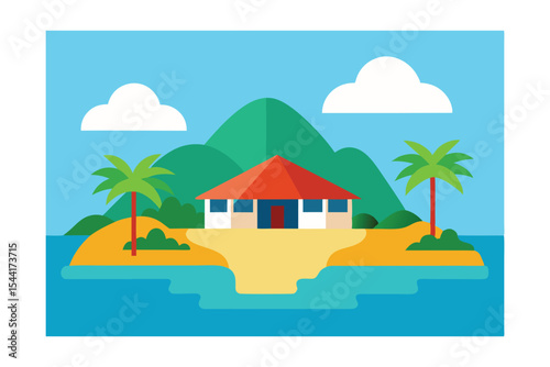 Tropical Island Getaway Beach House Paradise Illustration