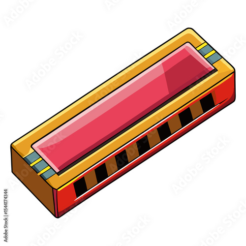 A stylized cartoon illustration of a harmonica.